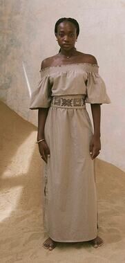 NEW Phie Collective Cotton Embroidered Maxi Dress in Beige Size XS